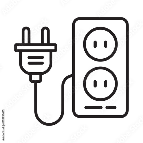 Simple outline of an electrical plug and a power outlet with sockets