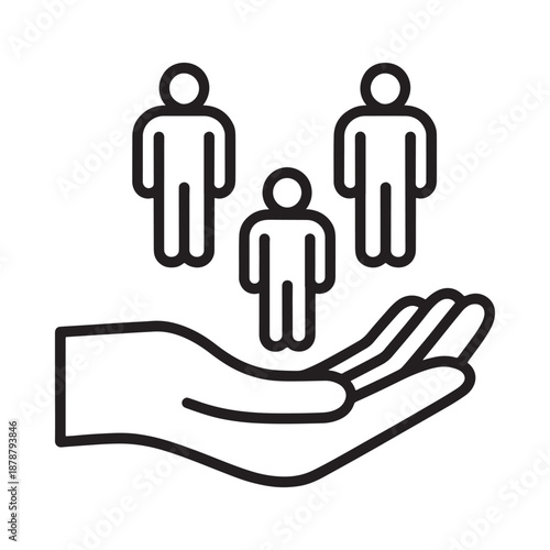 Protecting people A hand cradling three figures in a simple line drawing