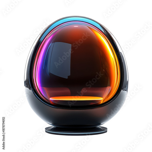 Futuristic glossy astronaut helmet with rainbow visor 3D render isolated on Transparent Background