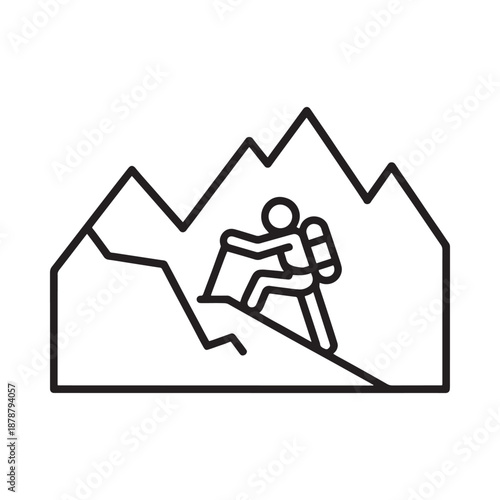 Hiker Climbing A Mountain Simple Line Art Illustration Of Outdoor Adventure