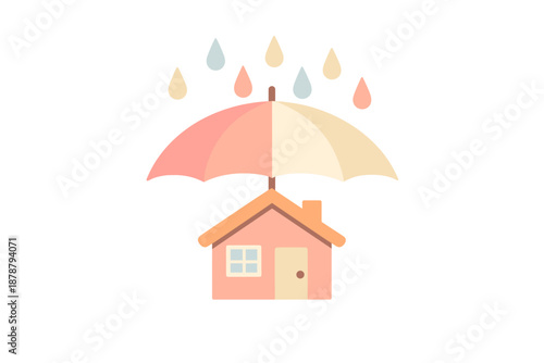 House protected by umbrella from falling raindrops