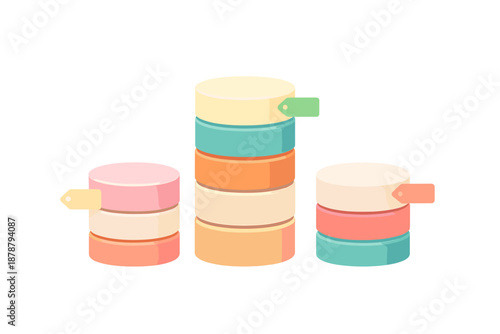 Stacked cylindrical data blocks with glowing tags