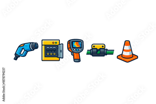 Set of industrial and technical equipment icons