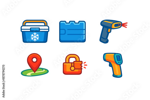 Set of six modern icons with glowing effects