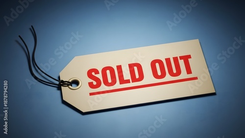 Retail Paper Tag with Red Sold Out Text Over Blue Background for E-commerce Inventory and Limited Stock Availability Concept