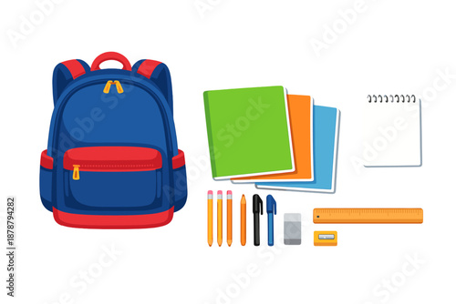 School backpack and supplies with glowing effect