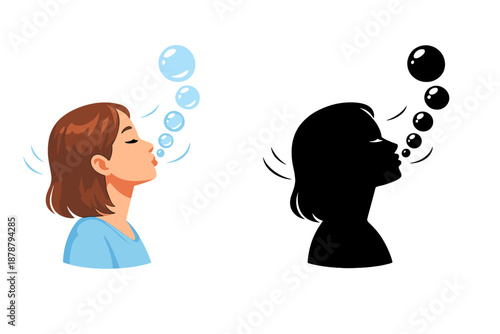 Woman exhaling glowing bubbles, representing peace and mindfulness