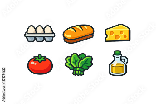 Set of grocery items icons on a gradient background