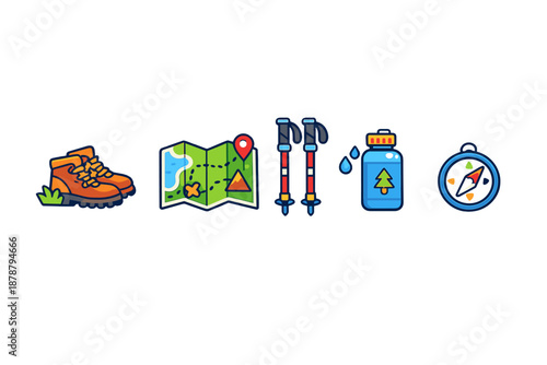 Hiking Gear Icons Set