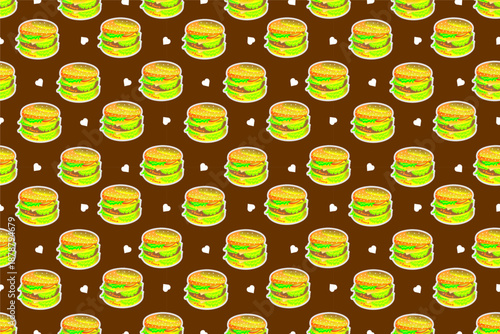 Burger seamless pattern background. Humburger or cheeseburger pattern. Burger fast food pattern background.	