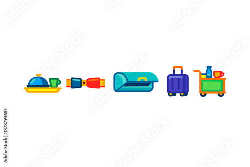 Travel and service icons with neon glow