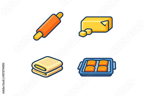 Baking ingredients and tools cartoon icons