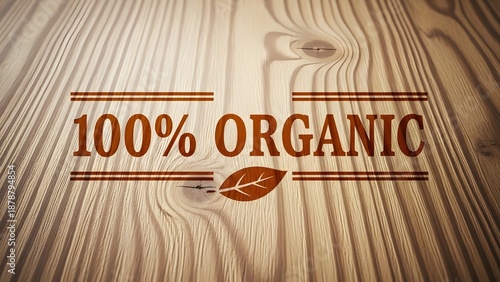 Organic Label Concept Stamped on Natural Wood Texture Background for Sustainable Product Branding