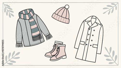Cozy Winter Clothing Flat Lay for Seasonal Retail Web Banners and Cold Weather Fashion Blog Graphics