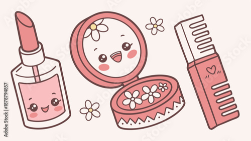 Cute Kawaii Pink Makeup and Beauty Accessories for Girls Product Design Web Graphics