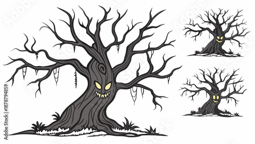Spooky Haunted Tree Monster Cartoon Illustration Perfect For Halloween Party Flyers Game Assets Or Scary Website Design Elements