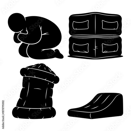 3D inflatable puffy toy and animal silhouette icon bundle with playful forms