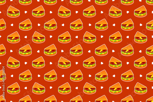 Sandwich seamless pattern background.  Hand drawn sandwich pattern. Sandwich fast food pattern background.	