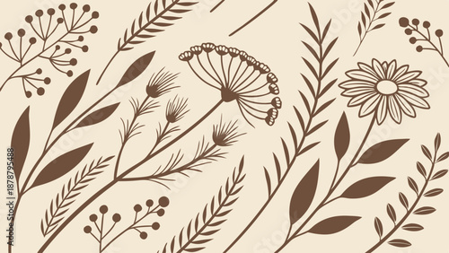 Elegant Botanical Line Art Pattern for Rustic Wedding Invitations Branding Packaging Design