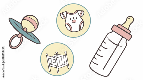 Adorable Baby Essentials Collection for Nursery Design Web Banners and Newborn Product Advertising Graphics