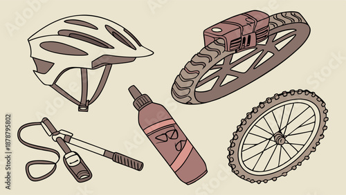 Bicycle Gear and Maintenance Kit Icons for Outdoor Adventure Travel Web Design and Adventure Sports Promotion