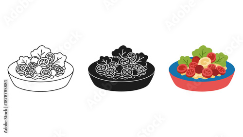 Three bowls of fruit salad in different styles and colors on white background