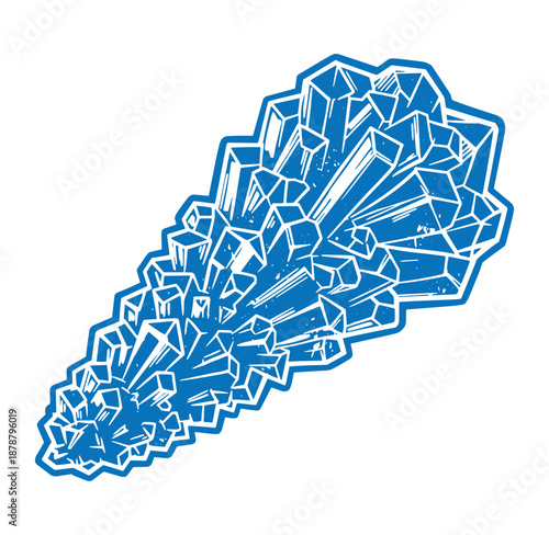 blue crystal cluster formation with sharp facets and white outline