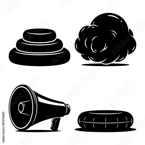 3D inflatable puffy silhouette icon bundle with heart knot animal and anchor