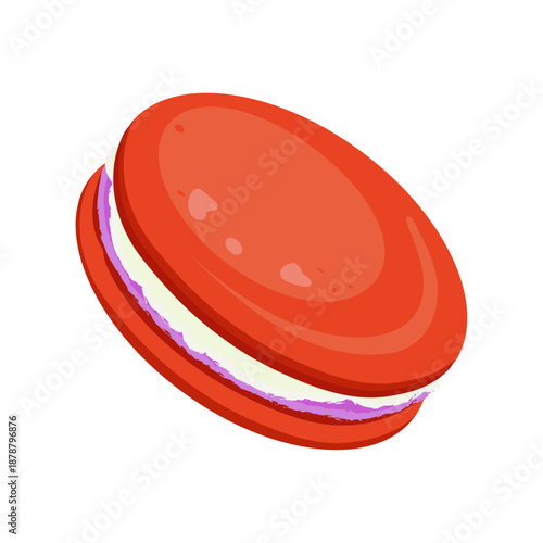 Orange French macaron with blueberry filling isolated on white. High-quality studio shot for bakery menus, food blogs, or confectionery advertising. Vector illustration