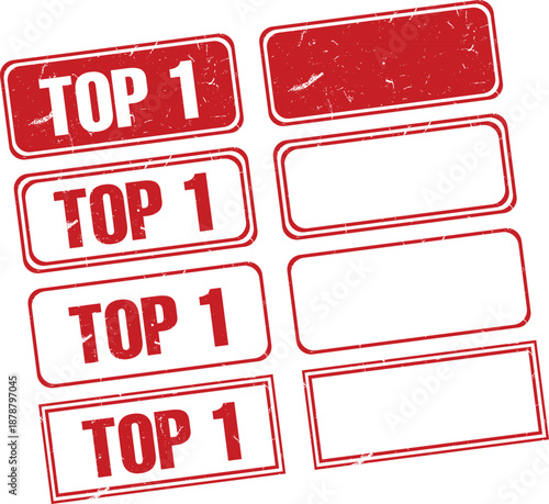 Set of vector red TOP icons and signs of different shapes.