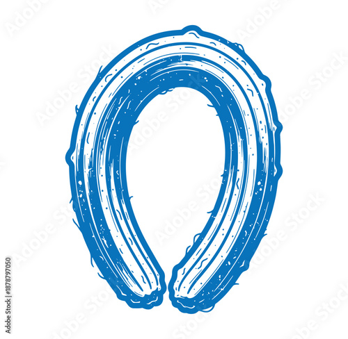 blue drawn horseshoe with white highlights on white background
