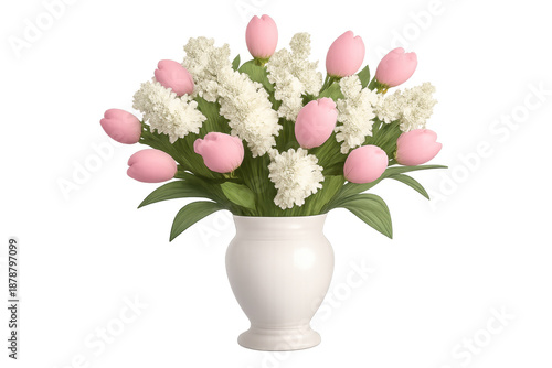 Wallpaper Mural Pink tulips and white lilacs floral arrangement in vase Torontodigital.ca