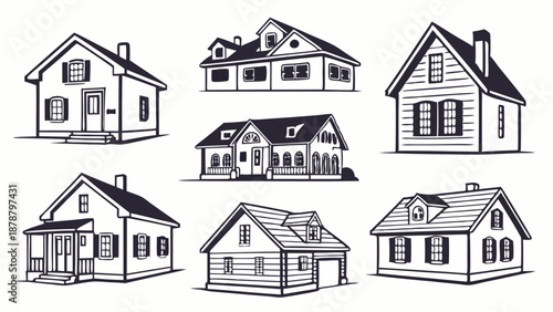 Diverse Home Architecture Set Vector Illustrations for Real Estate Listings Web Design Building Icons