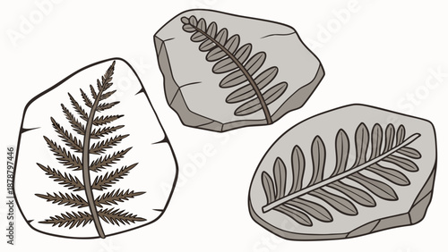 Ancient Fern Plant Fossils on Stone Slabs for Paleontology Education Geology Science Museum Display Design