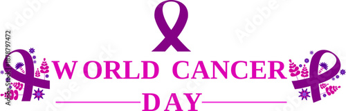 Cancer Awareness Ribbon icon. World Cancer Day Symbols. Oncology emblem, charity sign, cancer prevention awareness, hope, medical campaign.