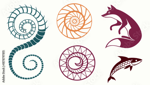 Golden Ratio Spiral Animals and Shells for Nature Science Education Web Design Projects