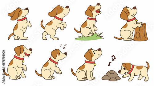 Cute Puppy Dog Actions Set Happy Pet Behaviors for Childrens Book Design or Pet Care Website