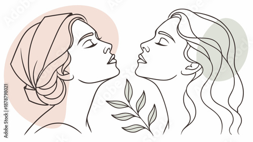 Minimalist Line Art Portrait Two Women Beauty Wellness Spa Logo Design Abstract Background for Skincare Branding