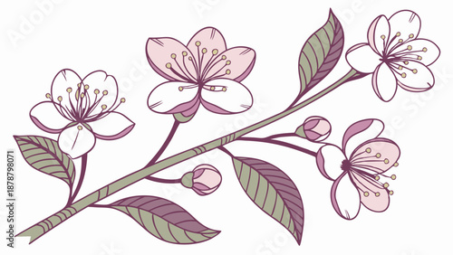 Delicate Pink Cherry Blossom Branch Spring Bloom Design Element for Wedding Invitations Beauty Branding Web Graphics