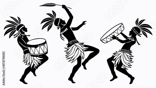Tribal Dancers with Drums Celebrating Joyful African Culture for Festival or Travel Promotion Silhouette
