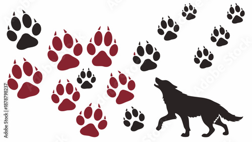 Wolf Howling Trail Following Paw Prints Tracking Wildlife Adventure Design Element For Outdoor Brands