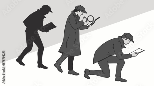 Detective Investigator Following Clues Analyzing Evidence on Ground for Investigation or Security Audit Success