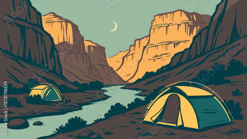 Desert Canyon Camping Adventure Scenic View for Travel Brochures Outdoor Recreation Web Banners Adventure Tourism