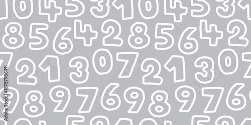 Seamless Colorful Handdrawn Numbers Pattern for Kids and Fun Design.
カラフルな手描き数字のポップなシームレスパターン