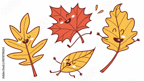 Joyful Autumn Leaves Dancing Happy Fall Season Characters for Seasonal Greeting Cards Web Design and Kids Education Projects