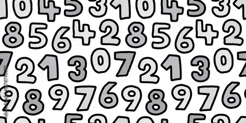 Seamless Colorful Handdrawn Numbers Pattern for Kids and Fun Design.
カラフルな手描き数字のポップなシームレスパターン