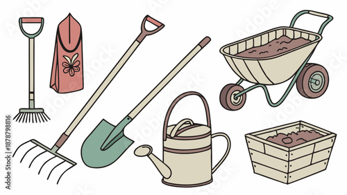 Gardening Tools Set Illustration for Spring Planting Projects Website Design Home Garden Maintenance Seasonal Decor