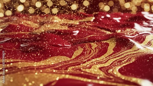 Luxurious Red and Gold Liquid Motion Background.