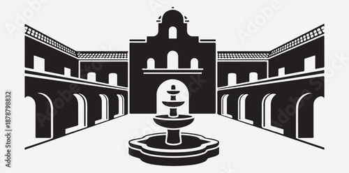 Spanish style courtyard with fountain and architecture