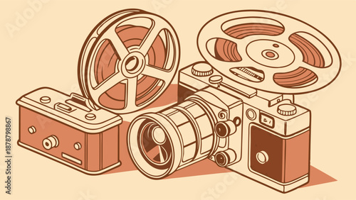 Vintage Film Camera Reels Photography Production Media History Retro Design for Archive Projects